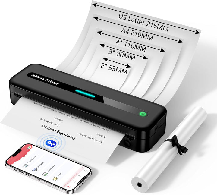 ASprink Mobiler Drucker Bluetooth, Thermodrucker A4 M832 Tragbarer Drucker Nur Thermopapier, 300DPI