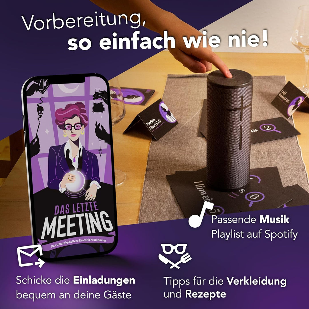 CRIMECASES Krimidinner 8-10 Personen | Spannendes Krimidinner Das letzte Meeting | Das schaurig-heit