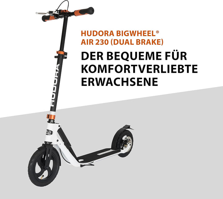HUDORA BigWheel Air 230 Scooter - Tretroller mit/ohne Handbremse - Stabiler Aluminium-Roller mit Luf