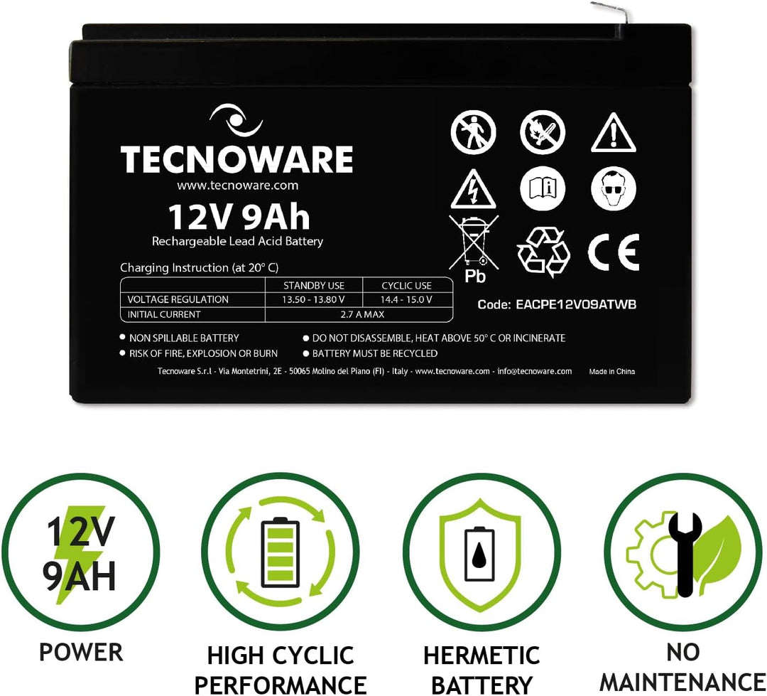 Tecnoware Power Systems - Ersatzbatterie für USV, Videoüberwachungs- und Alarmsysteme, 12V Spannung,