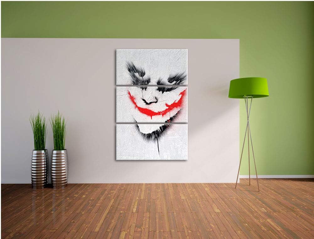 gemaltes Joker Gesicht auf Spanplatte schwarz/weiss 3-Teiler Leinwandbild 120x80 Bild auf Leinwand,