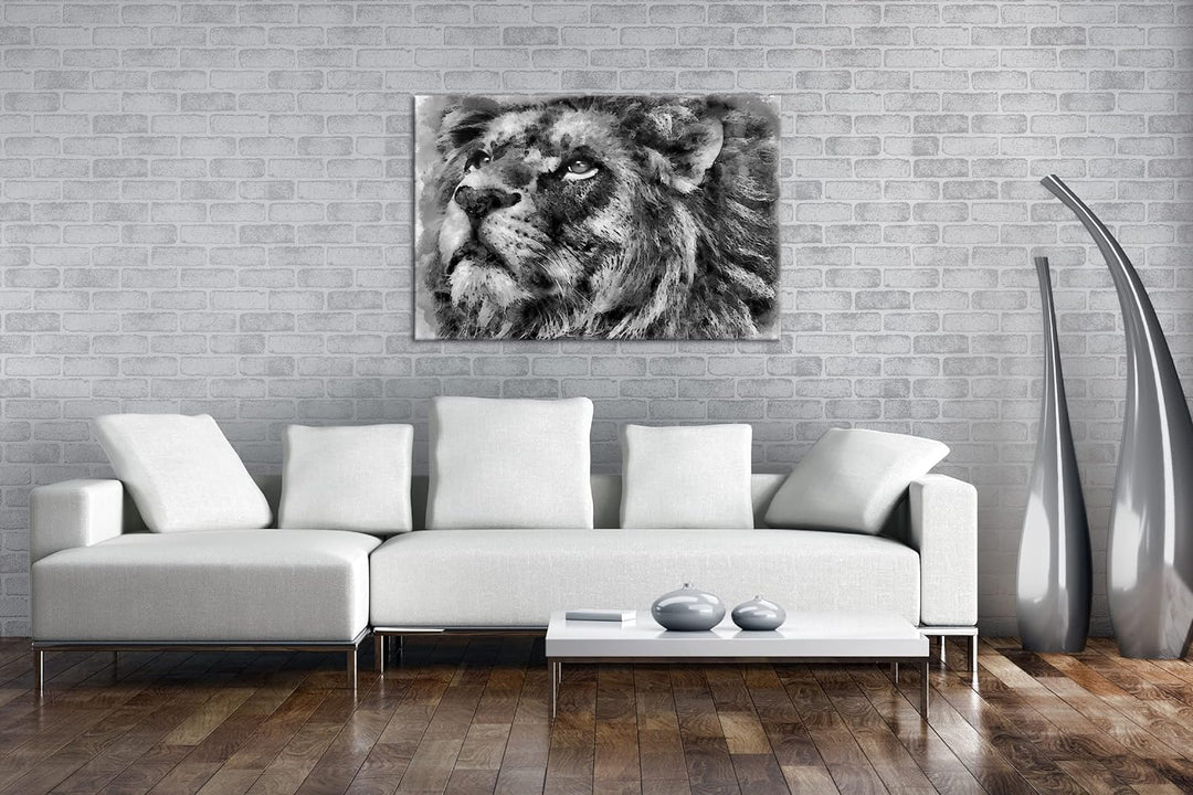 deyoli Löwen Porträt Format: 80x60 Effekt: Schwarz&Weiss als Leinwandbild, Motiv fertig gerahmt auf