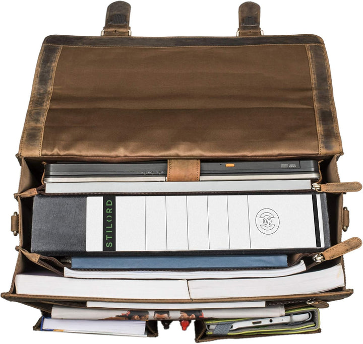 STILORD 'Marius' Klassische Lehrertasche Leder Schultasche XL gross Aktentasche zum Umhängen Busines