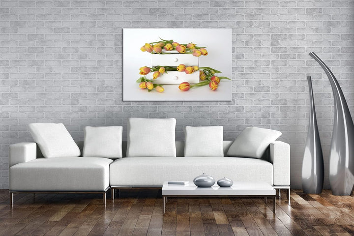 deyoli wild verstreute Tulpen Format: 80x60 als Leinwand, Motiv fertig gerahmt auf Echtholzrahmen, H