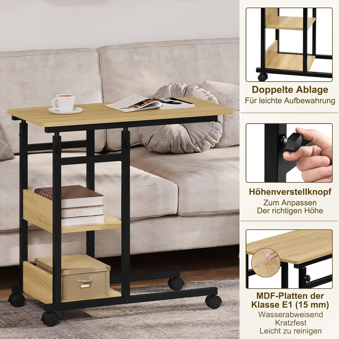 WOLTU Beistelltisch Couchtisch Sofatisch Wohnzimmertisch Laptoptisch Betttisch, C-förmig höhenverste