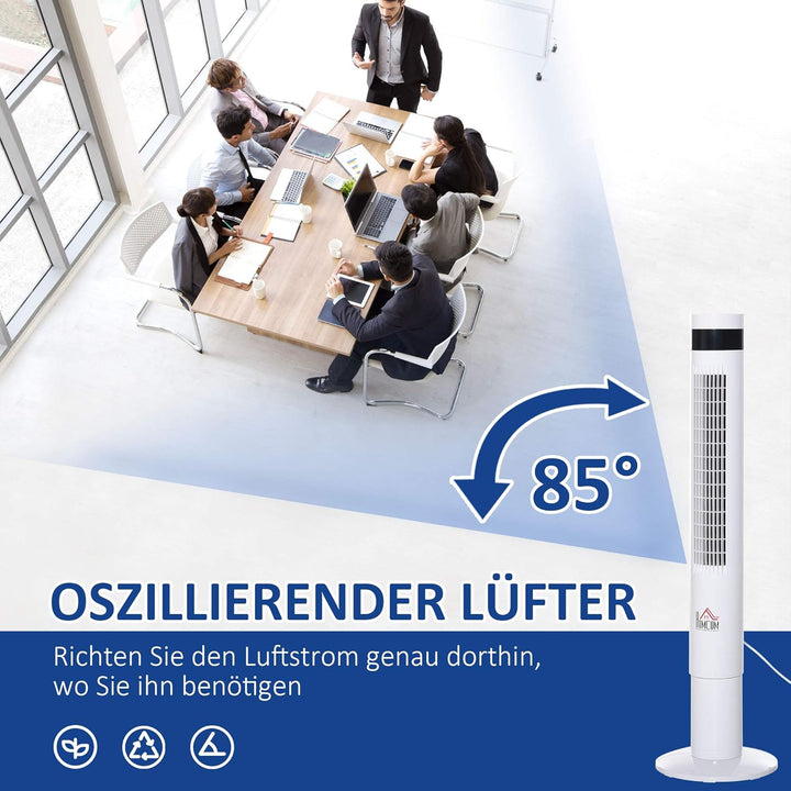 HOMCOM Turmventilator mit Fernsteuerung 85° Oszillierender Standventilator 110cm Säulenventilator 50