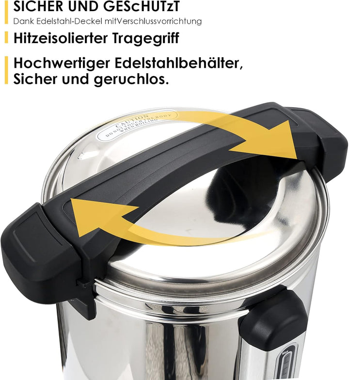 Tubiaz 8,8L Glühweinkocher Heisswasserspender aus Edelstahl 1500W Glühweinkessel mit Thermostat Füll