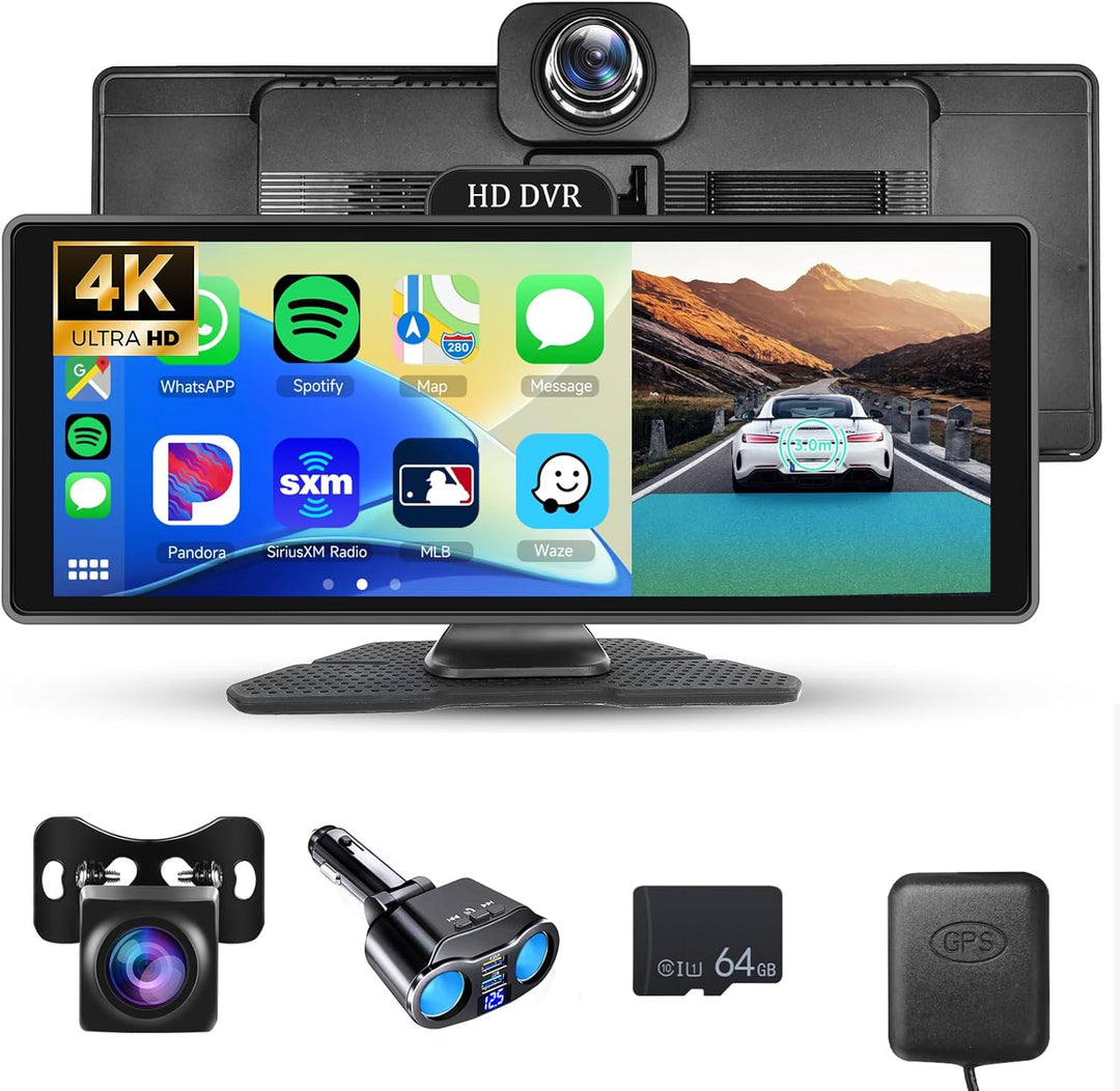 4K Display Carplay Android Auto Monitor 1440P Dashcam mit GPS ADAS, Hodozzy 10,26 Zoll IPS Touchscre