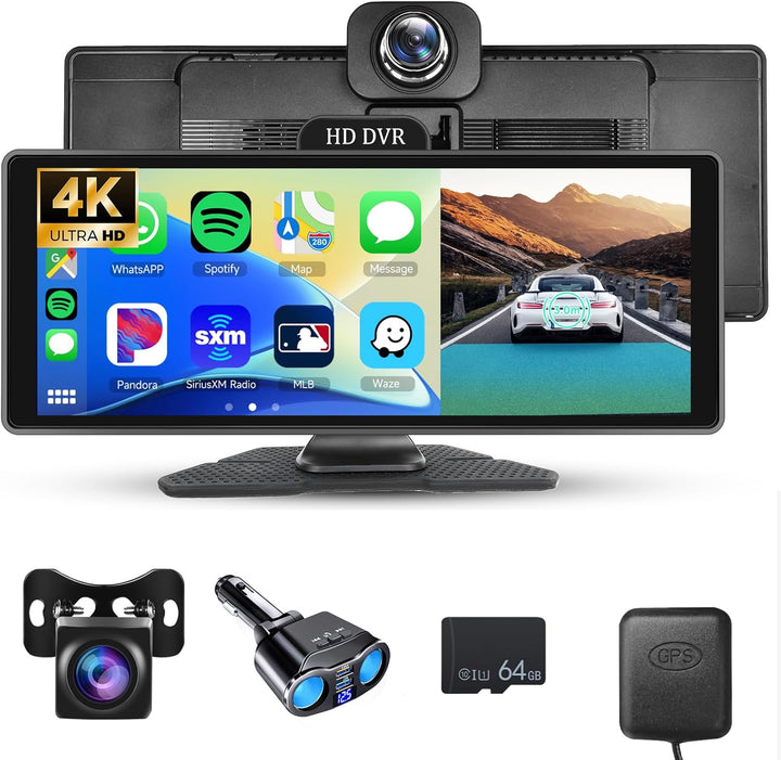 4K Display Carplay Android Auto Monitor 1440P Dashcam mit GPS ADAS, Hodozzy 10,26 Zoll IPS Touchscre
