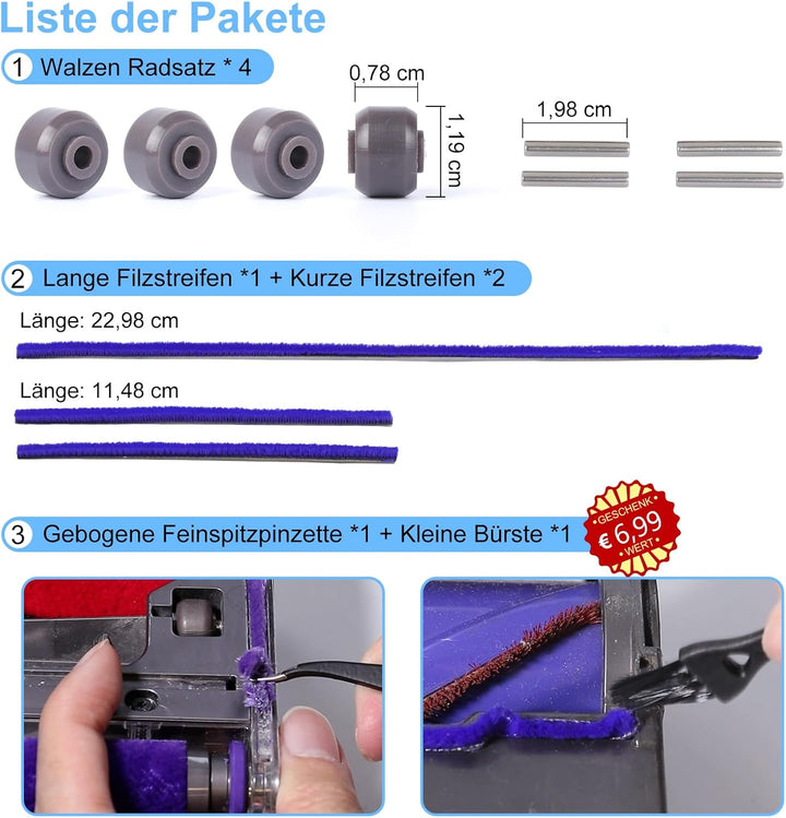 Rad Rollen Weichen Plüschstreifen Ersatz für Dyson V6 V7 V8 V10 V11 Staubsauger Ersatzteile Soft Rol