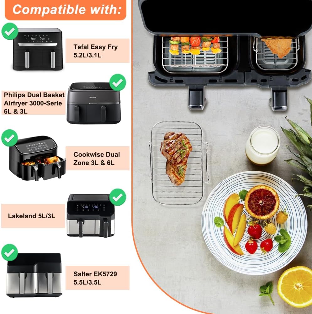 BYKITCHEN Heissluftfritteuse Zubehör für Philips Dual Basket 3000-Serie, 9L/Tefal 5,2/3,1 L Easy Fry