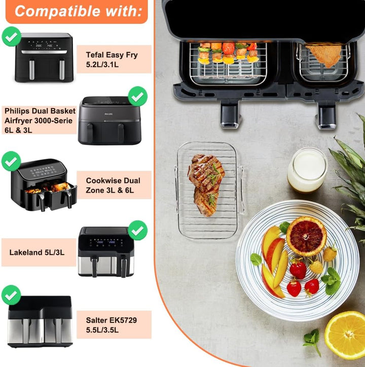 BYKITCHEN Heissluftfritteuse Zubehör für Philips Dual Basket 3000-Serie, 9L/Tefal 5,2/3,1 L Easy Fry