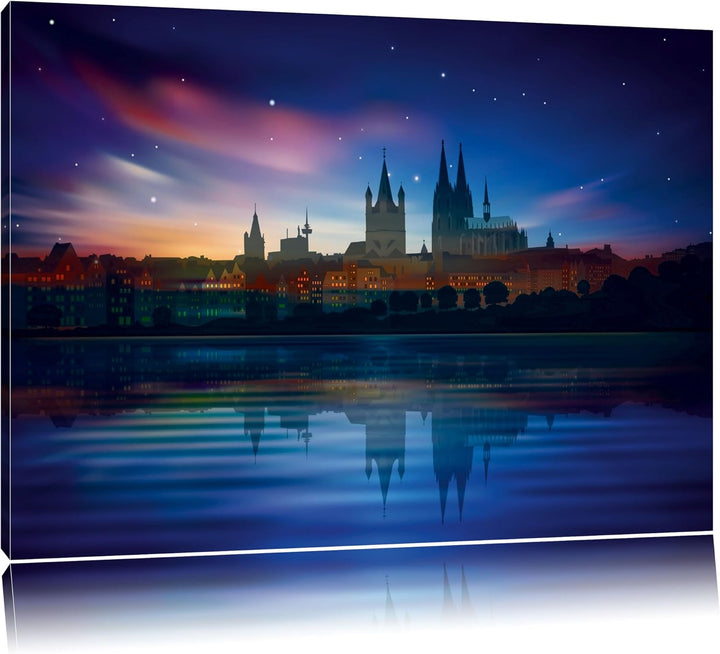 Polarlichter über der Skyline von Köln Format: 100x70 auf Leinwand, XXL riesige Bilder fertig gerahm