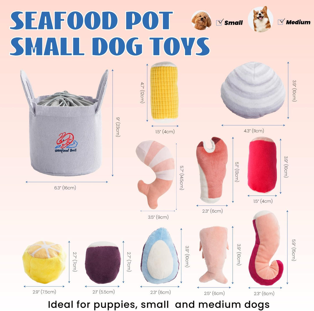 Nocciola 10er-Set Seafood Boil Kleine Hundespielzeuge gegen Langeweile, Knisternde Hundespielzeuge m