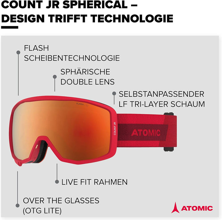 Atomic COUNT JR SPHERICAL Skibrille für Kinder - Komfortabler Live Fit Rahmen - Klare Sicht & besser
