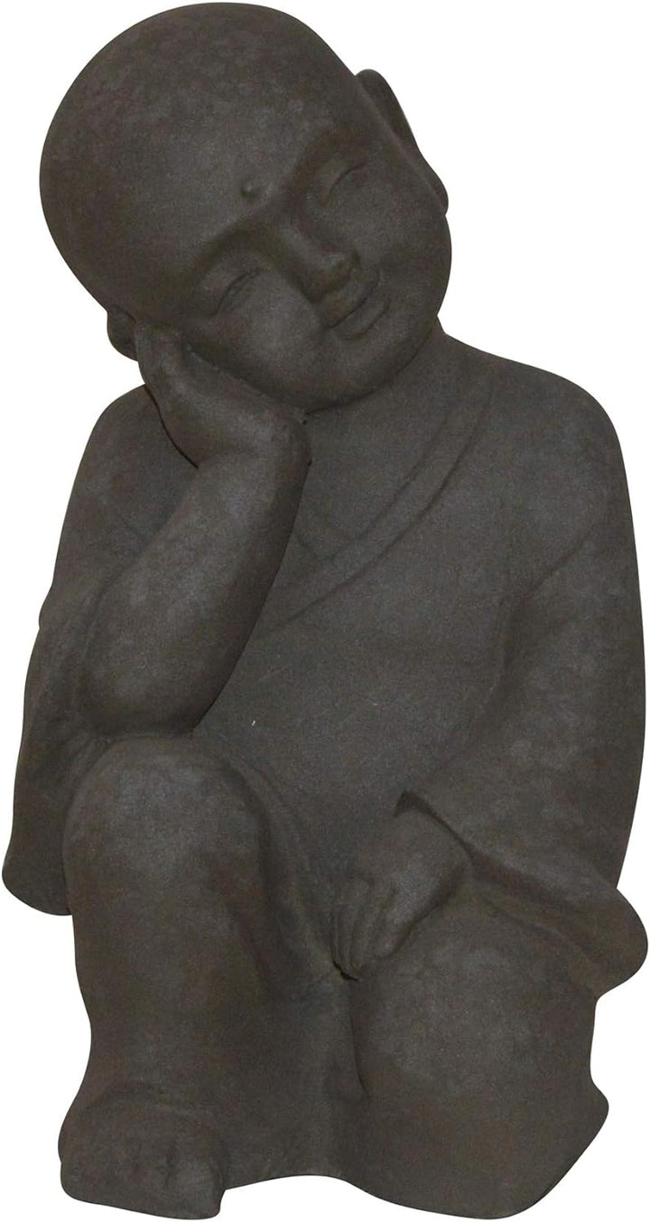 Figur Shaolin Mönch denkend - für Haus und Garten - Höhe 42 cm - grau