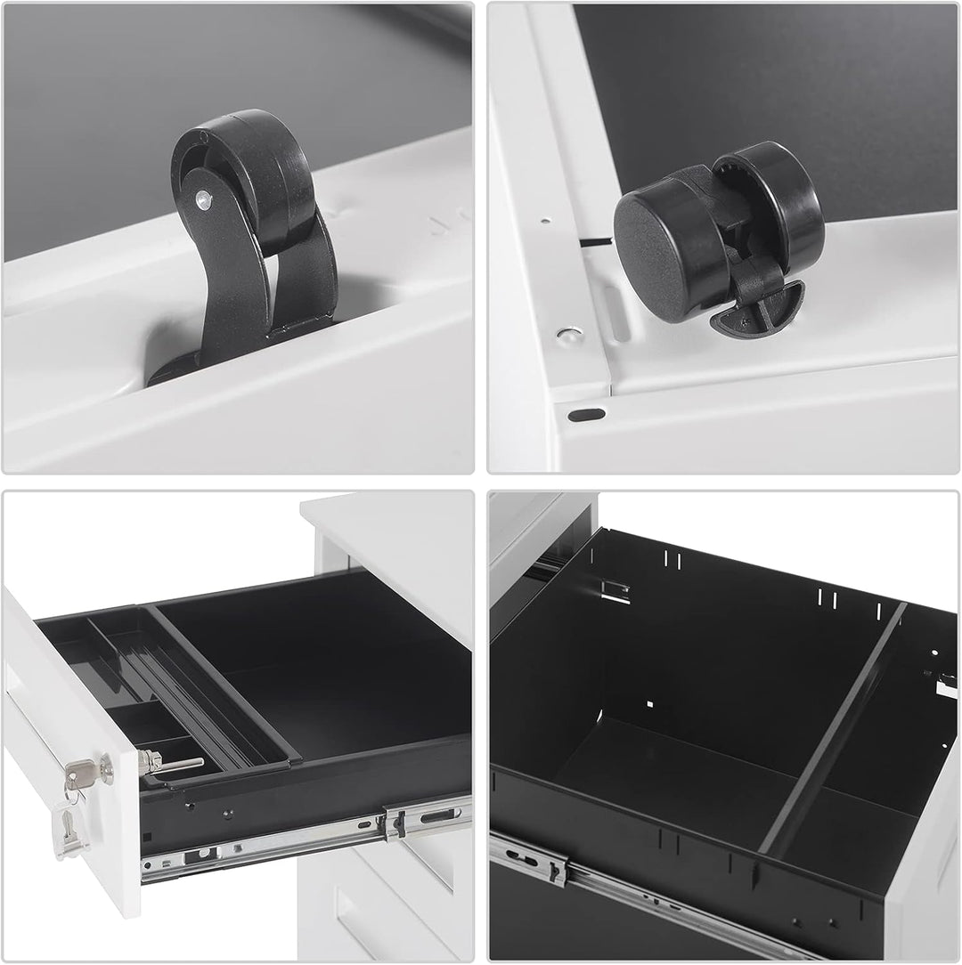 WOLTU Rollcontainer Metall, Mobiler Aktenschrank Büroschrank mit 3 Schubladen Bürocontainer, abschli