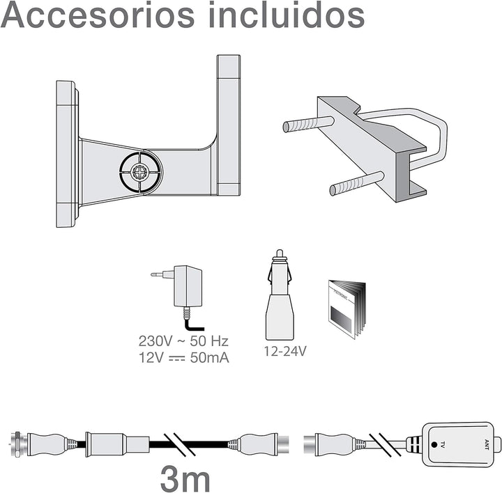 Metronic 427017 Ausrichtbare Antenne mit F.Stecker, 36 dB Weiss Omnidirektionale Antenne, verstärkt,