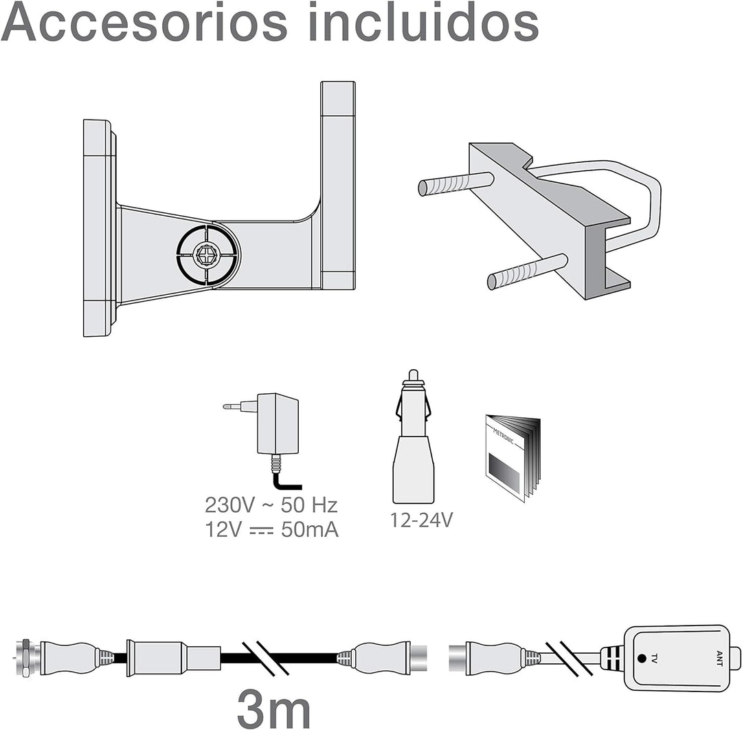Metronic 427017 Ausrichtbare Antenne mit F.Stecker, 36 dB Weiss Omnidirektionale Antenne, verstärkt,