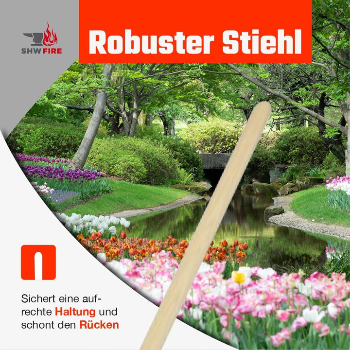 SHW-FIRE Frankfurter Schaufel aus Spezialstahl mit langem Eschenholzstiel 130cm lang Rot, Rot