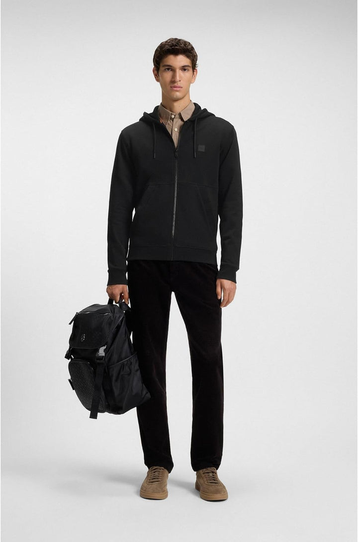 BOSS Herren Zetalky Hoodie aus Baumwoll-Terry mit tonalem Logo-Aufnäher und Reissverschluss L Black1