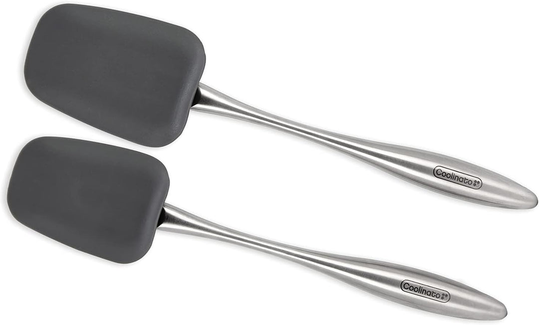 COOLINATO Silikon Edelstahl Kochlöffel 2er Set 25,5cm 29cm, Kochlöffel zum Kochen und Backen, lebens