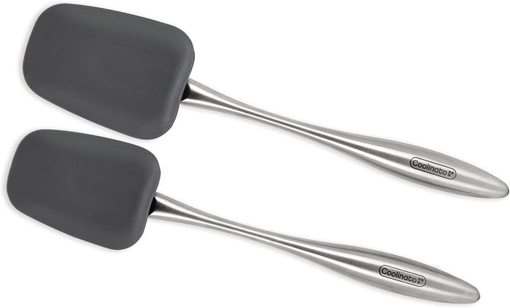 COOLINATO Silikon Edelstahl Kochlöffel 2er Set 25,5cm 29cm, Kochlöffel zum Kochen und Backen, lebens