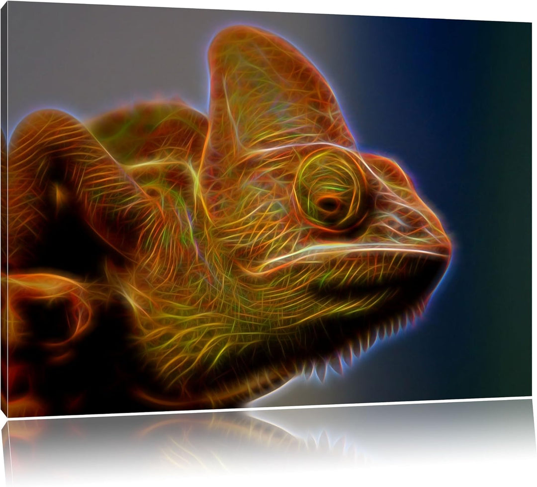 gelbes Chamäleon Deluxe Format: 100x70 cm auf Leinwand, XXL riesige Bilder fertig gerahmt mit Keilra