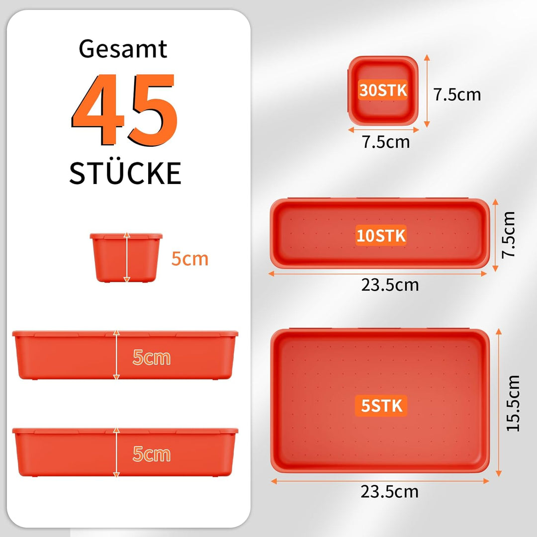 45 Stück Werkzeugkoffer Leer Organizer Sortierbox, Werkzeugaufbewahrung Schubladen Ordnungssystem We