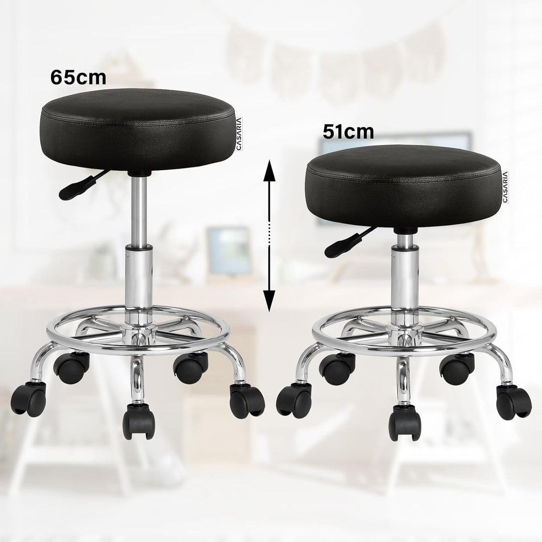 Casaria Rollhocker Höhenverstellbar 10 cm Polsterung Drehbar 51-65 cm Sitzhöhe Fussstütze Küche Büro