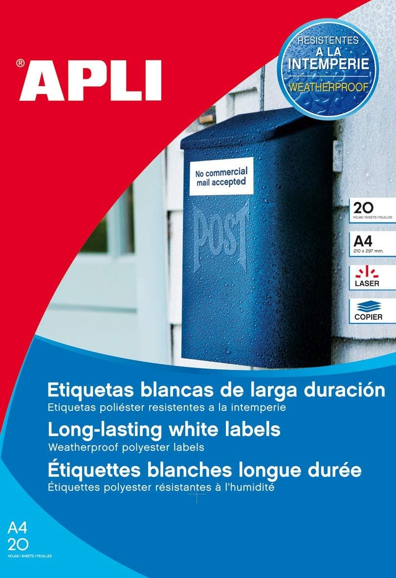 APLI 12966 Wetterfeste Etiketten, 64,6 x 33,8 mm, 100 Blatt