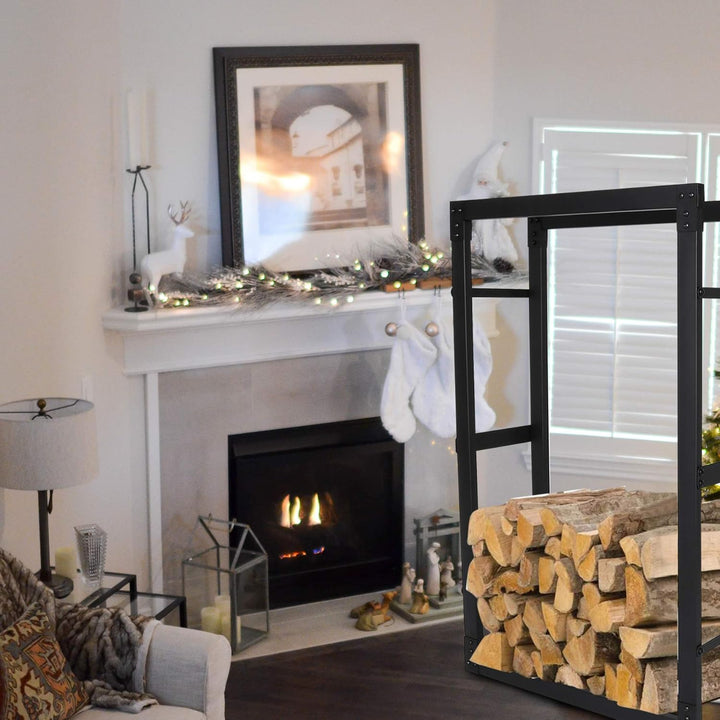 Lospitch Kaminholzregal Innen Schwarz Kaminholzständer Wetterfest und stabil Brennholzregal für Holz