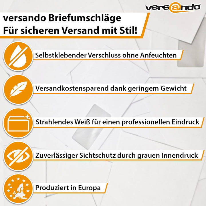 versando 1.000 Briefumschläge DIN lang mit Fenster mF selbstklebend sk Fensterbriefumschläge 22 x 11