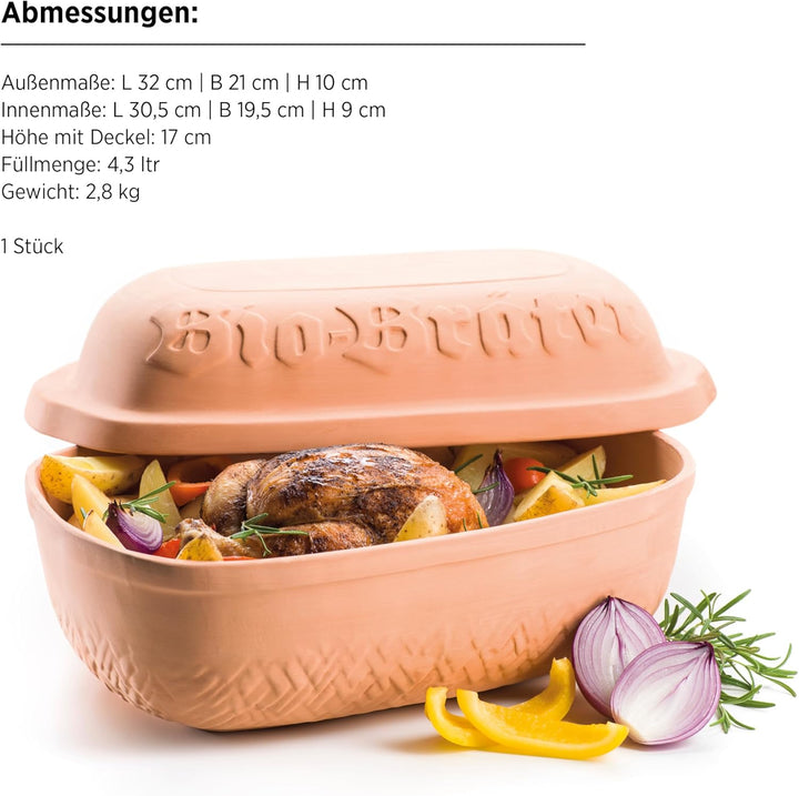 MÄSER 934115 Bio-Bräter Tontopf mit Deckel, fasst ca. 4,5 L, Keramik Topf für schonendes, fettfreies