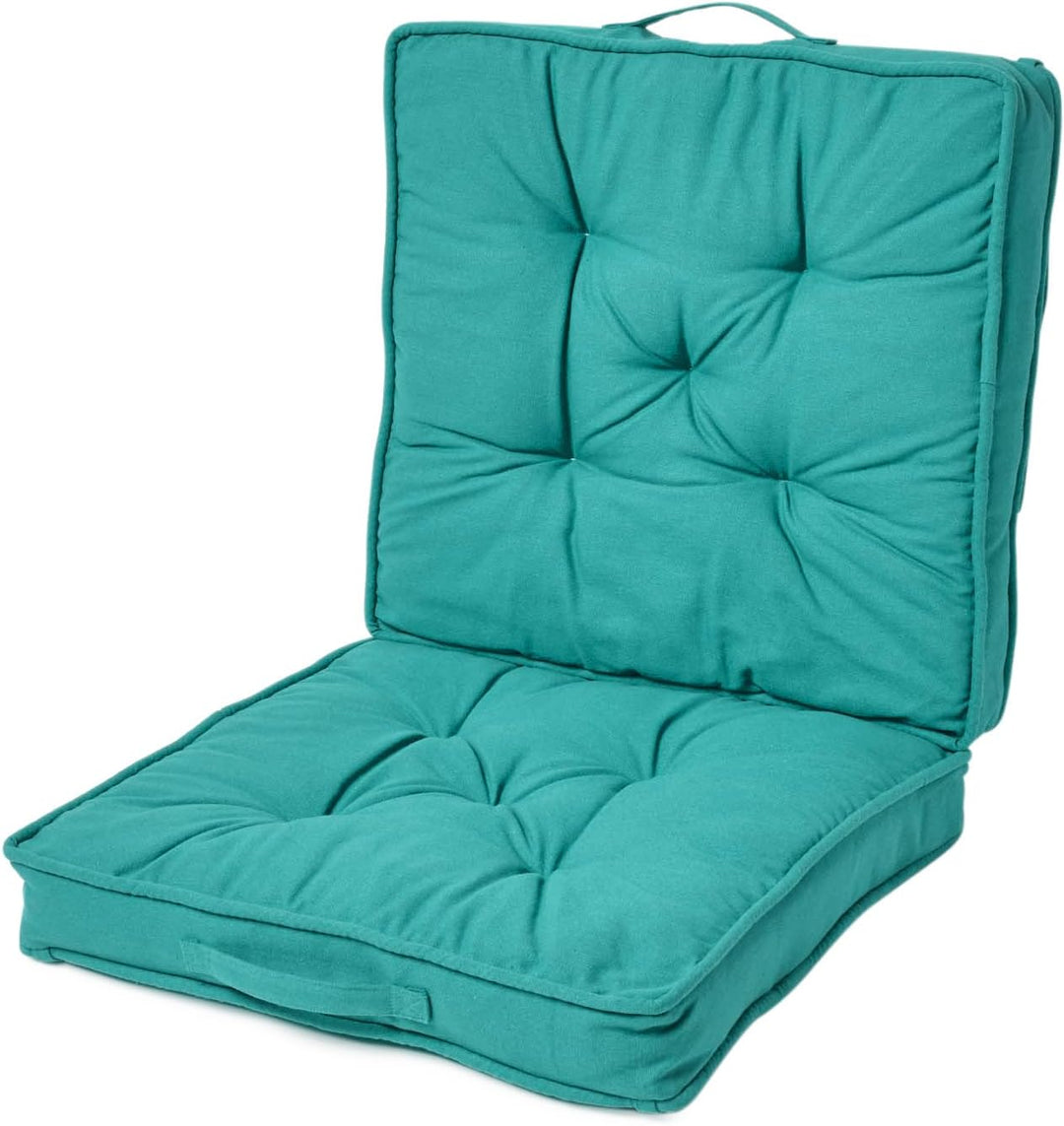 Homescapes Faltbares Reisekissen 50x50 cm türkis, Auto-Sitzkissen mit Rückenlehne, Klappsitzkissen f