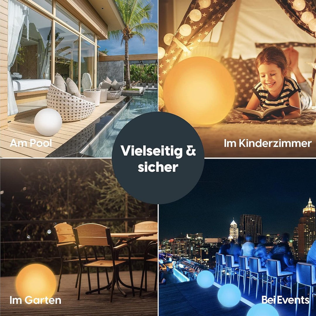wuuhoo® LED Solarlampe Gloria mit 16 Farben 20-50cm, wetterfester und dimmbarer LED Kugel mit Fernbe