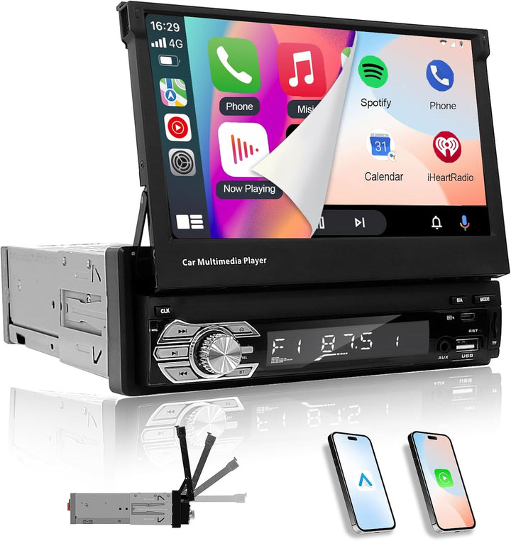 EZoneTronics 7 Zoll Autoradio Flip 1DIN Auto Stereo Play Telefon Musik über USB AM/FM Radio Bluetoot