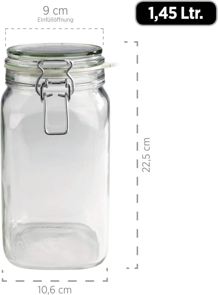 MÄSER 925341 Gothika, Einmachgläser 1,45 l, 6er Set, made in Germany, Vorratsgläser mit Deckel und D
