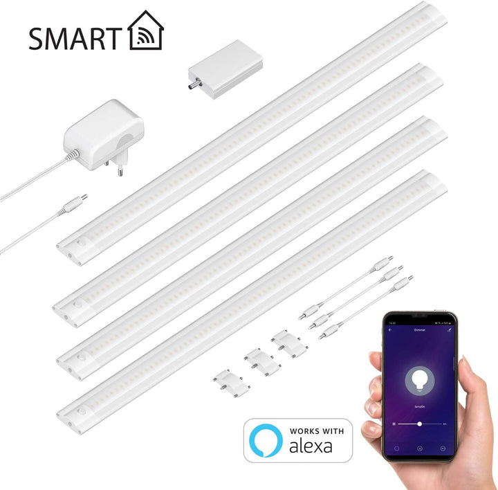 ledscom.de Smarte LED Unterbau-Leuchte SIRIS weiss matt mit WLAN-Controller, flach, Smart-Home, Alex