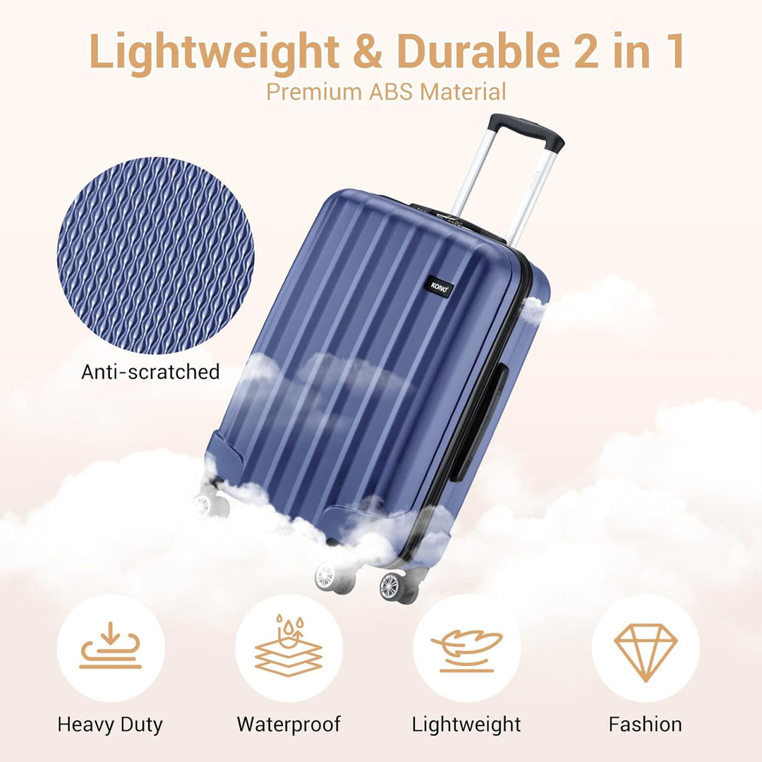 KONO Koffer Trolley Mittelgross Hartschale ABS Reisekoffer Rollkoffer Suitcase (Dunkelblau, L) Dunke