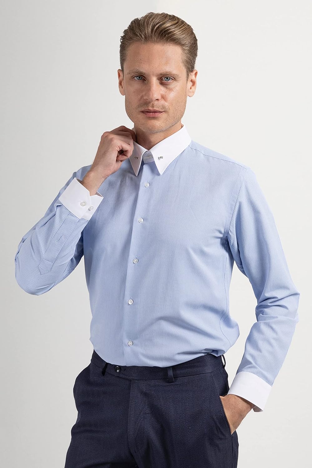 Jack Martin - Hemd mit Pin-Kragen – Formelle Herren Hochzeits und Anzughemden mit Nadelkragen XL Ges