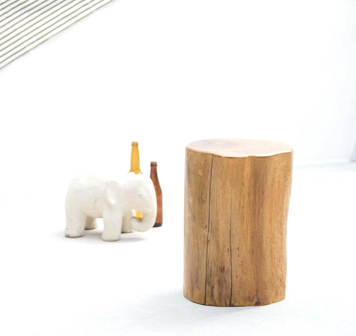 wohnfreuden Teak-Holz Hocker 40 cm lasiert rund Natur Bad Garten Wohnen Holz-Dekoration Sitzgelegenh