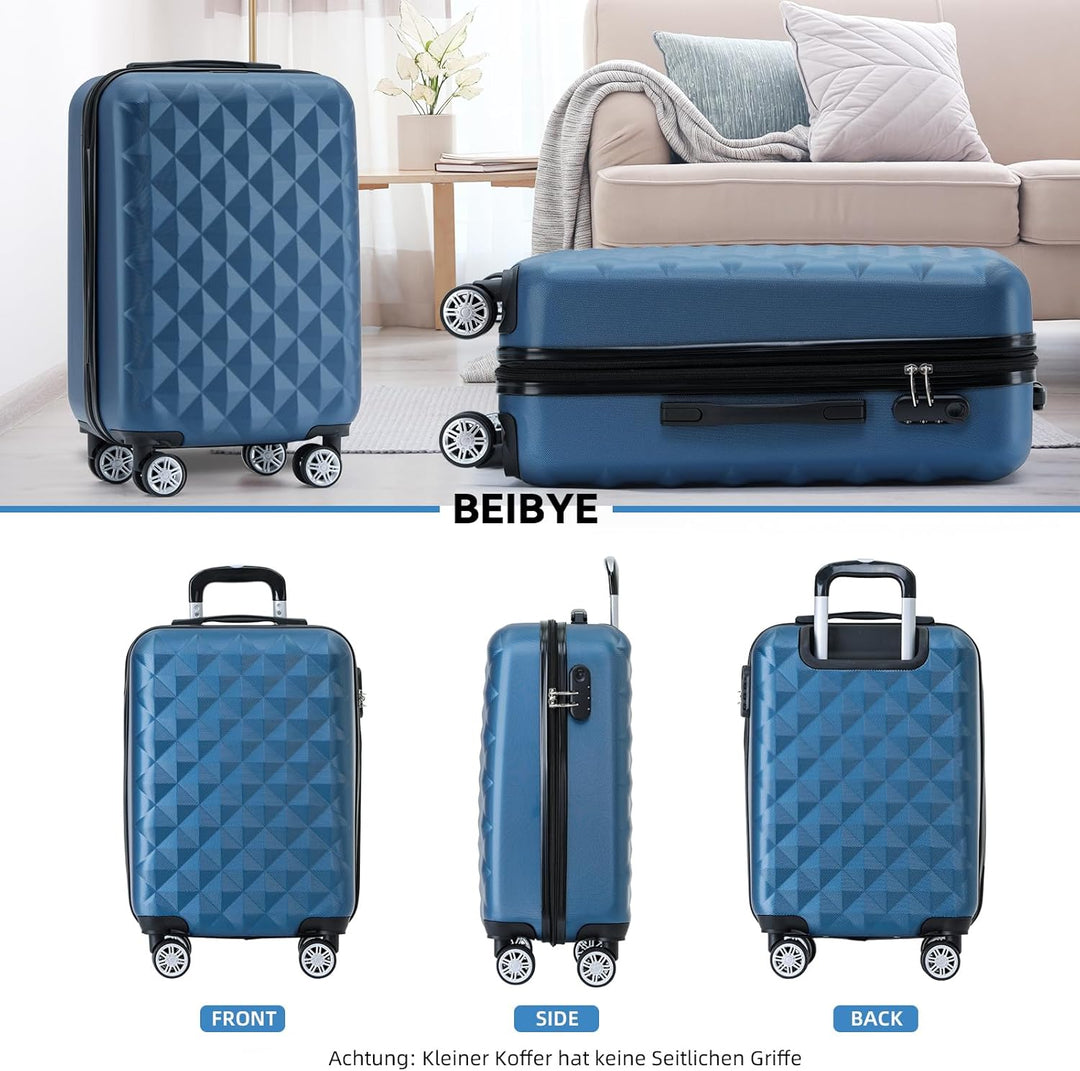 BEIBYE Zwillingsrollen 2066 Hartschale Trolley Koffer Reisekoffer Gepäck M-L-XL-Set (Blau, M) Blau M