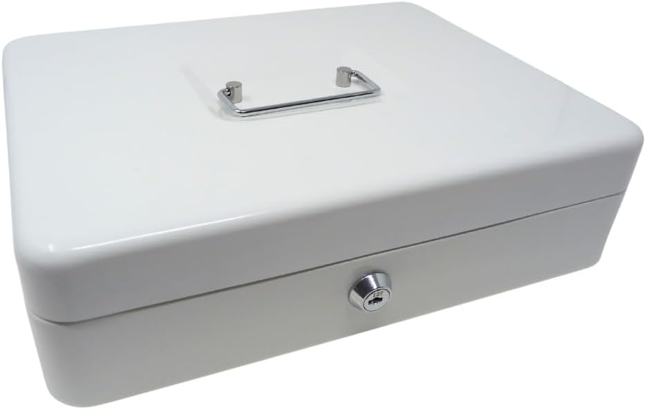Geldkassette aus Metall - Weiss - 300 x 240 x 90 mm - Sicherer Aufbewahrungsort für Bargeld und Wert