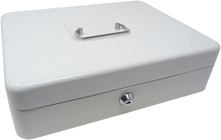 Geldkassette aus Metall - Weiss - 300 x 240 x 90 mm - Sicherer Aufbewahrungsort für Bargeld und Wert