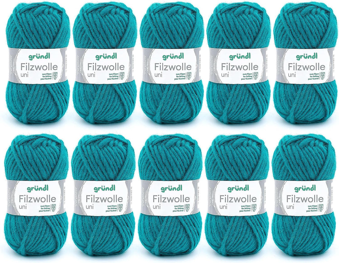 Gründl Filzwolle uni (Wolle zum Filzen, Stricken und Häkeln, Garn aus 100 % Schurwolle, 50 g / 50 m,