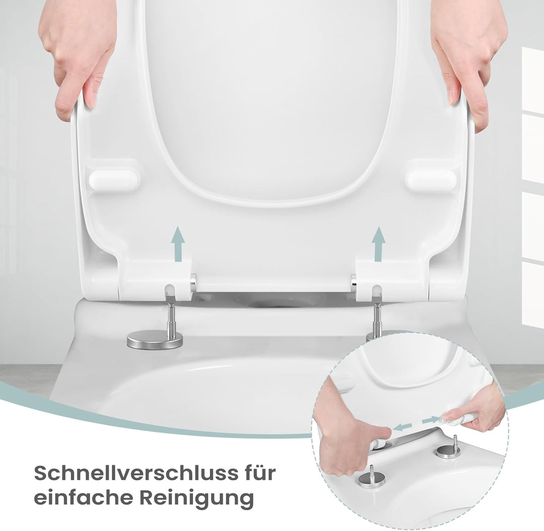 WOLTU Toilettendeckel, WC Sitz Toilettensitz mit Absenkautomatik, Fast Fix/Schnellbefestigung, Durop