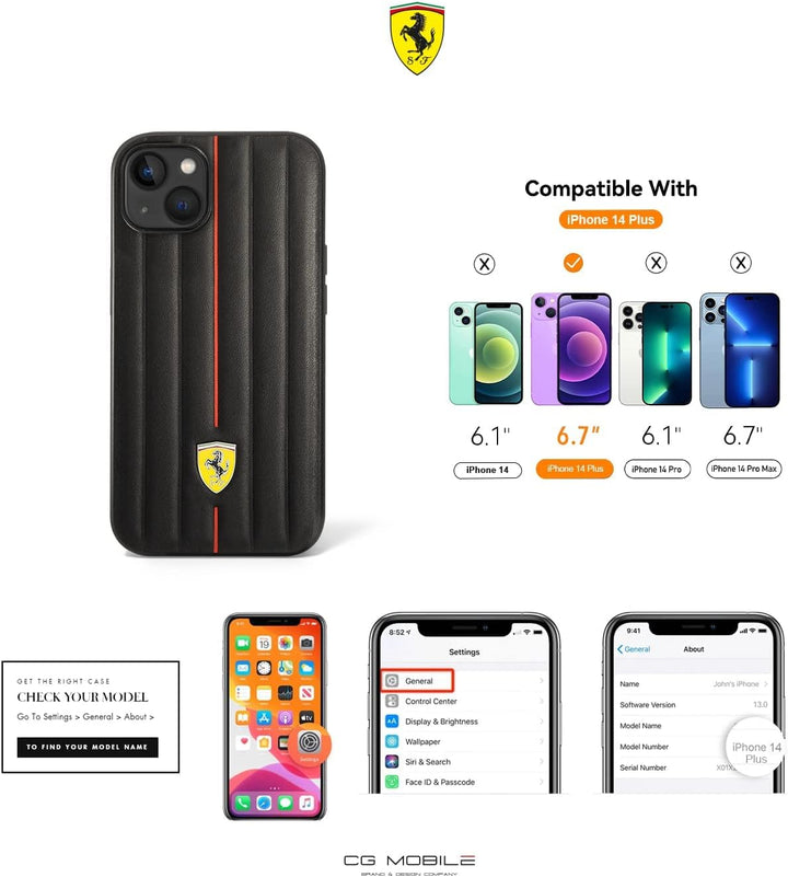Ferrari Handyhülle für iPhone 14 Plus in Schwarz geprägten Streifen Schutzhülle Leder Strapazierfähi