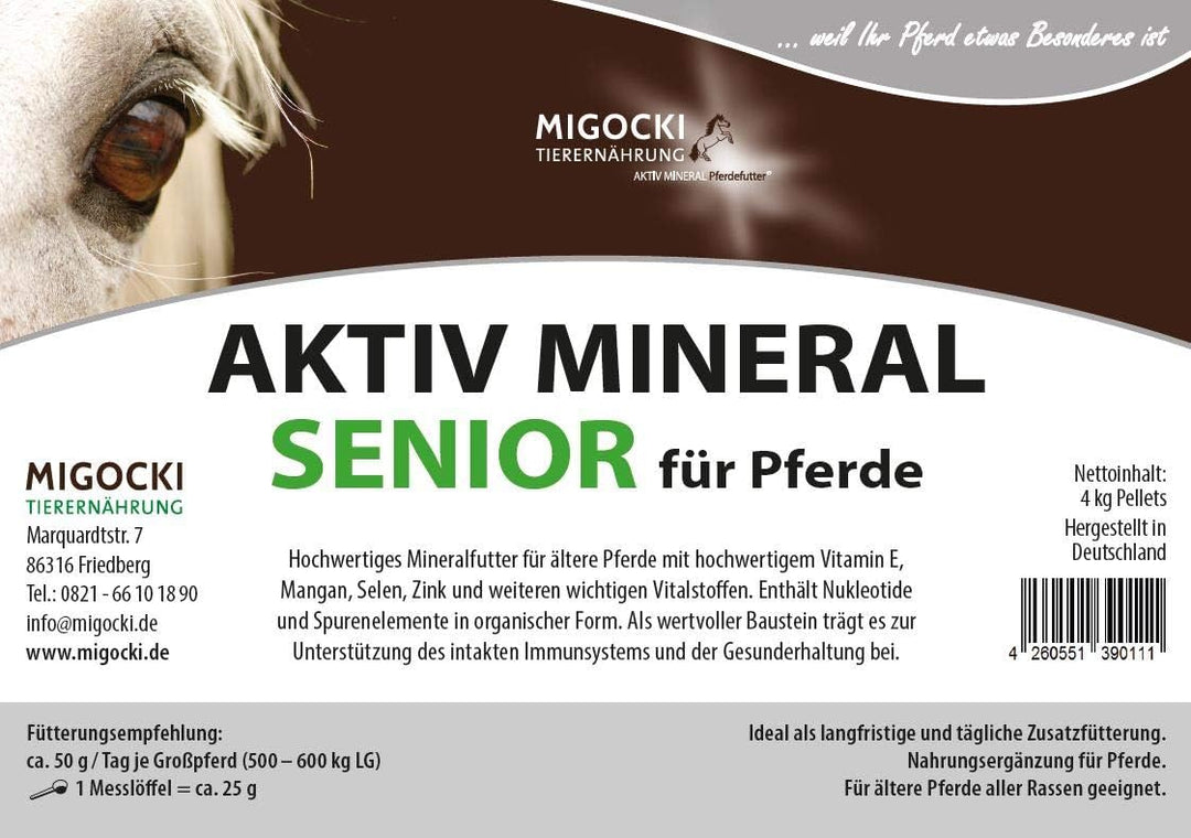 MIGOCKI AKTIV Mineral Senior – 4 kg – Mineralfutter für ältere Pferde – mit Zink, Selen, Mangan und
