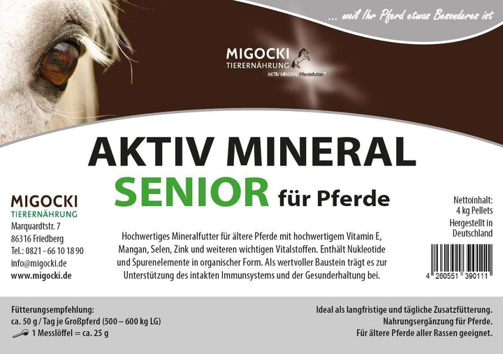 MIGOCKI AKTIV Mineral Senior – 4 kg – Mineralfutter für ältere Pferde – mit Zink, Selen, Mangan und